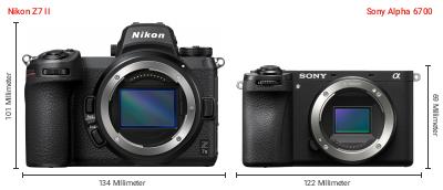 Größenvergleich: Nikon Z7 II vs. Sony Alpha 6700 Größenvergleich: Nikon Z7 II vs. Sony Alpha 6700