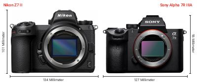 Größenvergleich: Nikon Z7 II vs. Sony Alpha 7R IIIA Größenvergleich: Nikon Z7 II vs. Sony Alpha 7R IIIA