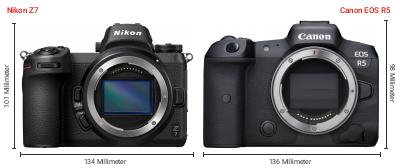 Größenvergleich: Nikon Z7 vs. Canon EOS R5 Größenvergleich: Nikon Z7 vs. Canon EOS R5