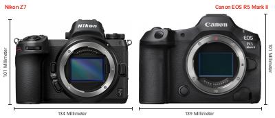 Größenvergleich: Nikon Z7 vs. Canon EOS R5 Mark II Größenvergleich: Nikon Z7 vs. Canon EOS R5 Mark II