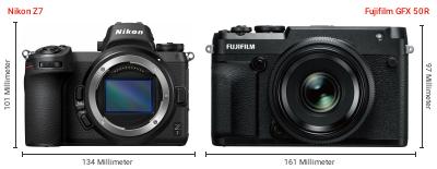 Größenvergleich: Nikon Z7 vs. Fujifilm GFX 50R Größenvergleich: Nikon Z7 vs. Fujifilm GFX 50R