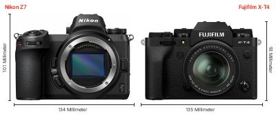 Größenvergleich: Nikon Z7 vs. Fujifilm X-T4