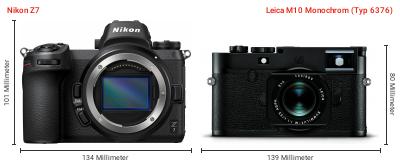 Größenvergleich: Nikon Z7 vs. Leica M10 Monochrom (Typ 6376) Größenvergleich: Nikon Z7 vs. Leica M10 Monochrom (Typ 6376)