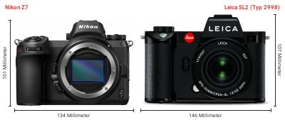 Größenvergleich: Nikon Z7 vs. Leica SL2 (Typ 2998) Größenvergleich: Nikon Z7 vs. Leica SL2 (Typ 2998)