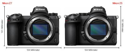 Größenvergleich: Nikon Z7 vs. Nikon Z5 Größenvergleich: Nikon Z7 vs. Nikon Z5