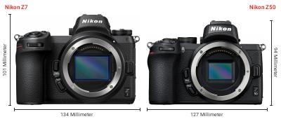 Größenvergleich: Nikon Z7 vs. Nikon Z50 Größenvergleich: Nikon Z7 vs. Nikon Z50