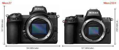 Größenvergleich: Nikon Z7 vs. Nikon Z50 II Größenvergleich: Nikon Z7 vs. Nikon Z50 II
