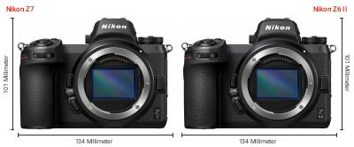 Größenvergleich: Nikon Z7 vs. Nikon Z6 II Größenvergleich: Nikon Z7 vs. Nikon Z6 II