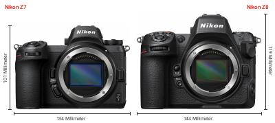 Größenvergleich: Nikon Z7 vs. Nikon Z8 Größenvergleich: Nikon Z7 vs. Nikon Z8