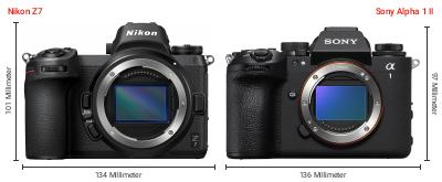 Größenvergleich: Nikon Z7 vs. Sony Alpha 1 II