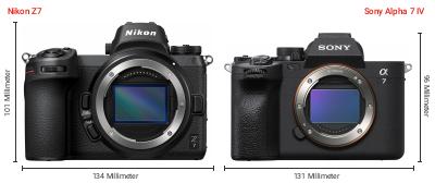Größenvergleich: Nikon Z7 vs. Sony Alpha 7 IV Größenvergleich: Nikon Z7 vs. Sony Alpha 7 IV