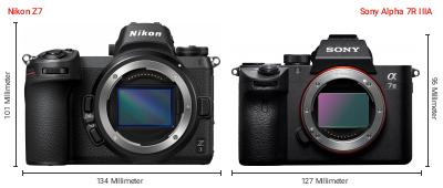 Größenvergleich: Nikon Z7 vs. Sony Alpha 7R IIIA Größenvergleich: Nikon Z7 vs. Sony Alpha 7R IIIA