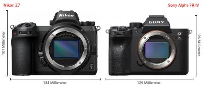 Größenvergleich: Nikon Z7 vs. Sony Alpha 7R IV Größenvergleich: Nikon Z7 vs. Sony Alpha 7R IV
