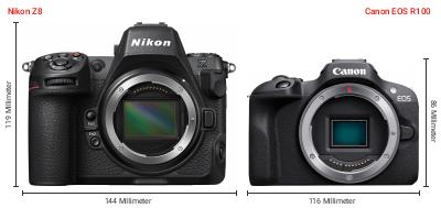 Größenvergleich: Nikon Z8 vs. Canon EOS R100 Größenvergleich: Nikon Z8 vs. Canon EOS R100