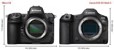 Größenvergleich: Nikon Z8 vs. Canon EOS R5 Mark II Größenvergleich: Nikon Z8 vs. Canon EOS R5 Mark II
