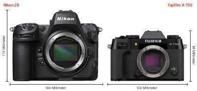 Größenvergleich: Nikon Z8 vs. Fujifilm X-T50 Größenvergleich: Nikon Z8 vs. Fujifilm X-T50
