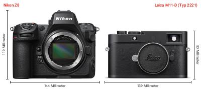 Größenvergleich: Nikon Z8 vs. Leica M11-D (Typ 2221) Größenvergleich: Nikon Z8 vs. Leica M11-D (Typ 2221)