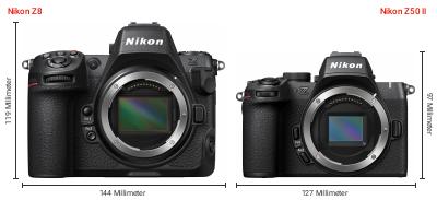 Größenvergleich: Nikon Z8 vs. Nikon Z50 II Größenvergleich: Nikon Z8 vs. Nikon Z50 II