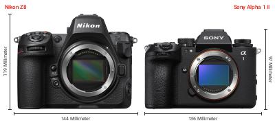 Größenvergleich: Nikon Z8 vs. Sony Alpha 1 II Größenvergleich: Nikon Z8 vs. Sony Alpha 1 II