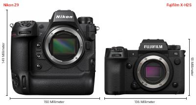 Größenvergleich: Nikon Z9 vs. Fujifilm X-H2S Größenvergleich: Nikon Z9 vs. Fujifilm X-H2S
