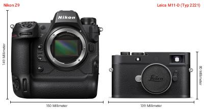 Größenvergleich: Nikon Z9 vs. Leica M11-D (Typ 2221) Größenvergleich: Nikon Z9 vs. Leica M11-D (Typ 2221)