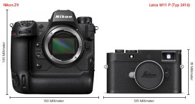 Größenvergleich: Nikon Z9 vs. Leica M11 P (Typ 2416) Größenvergleich: Nikon Z9 vs. Leica M11 P (Typ 2416)