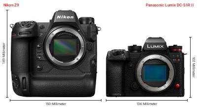 Größenvergleich: Nikon Z9 vs. Panasonic Lumix DC-S1R II Größenvergleich: Nikon Z9 vs. Panasonic Lumix DC-S1R II
