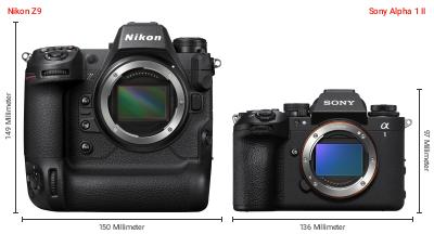 Größenvergleich: Nikon Z9 vs. Sony Alpha 1 II Größenvergleich: Nikon Z9 vs. Sony Alpha 1 II
