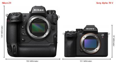 Größenvergleich: Nikon Z9 vs. Sony Alpha 7R V Größenvergleich: Nikon Z9 vs. Sony Alpha 7R V