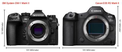 Größenvergleich: OM System OM-1 Mark II vs. Canon EOS R5 Mark II Größenvergleich: OM System OM-1 Mark II vs. Canon EOS R5 Mark II
