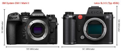 Größenvergleich: OM System OM-1 Mark II vs. Leica SL3-S (Typ 4506) Größenvergleich: OM System OM-1 Mark II vs. Leica SL3-S (Typ 4506)
