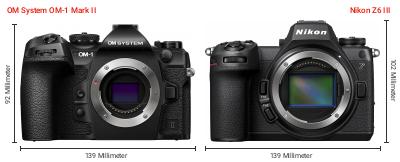 Größenvergleich: OM System OM-1 Mark II vs. Nikon Z6 III Größenvergleich: OM System OM-1 Mark II vs. Nikon Z6 III