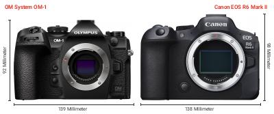 Größenvergleich: OM System OM-1 vs. Canon EOS R6 Mark II Größenvergleich: OM System OM-1 vs. Canon EOS R6 Mark II