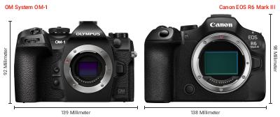Größenvergleich: OM System OM-1 vs. Canon EOS R6 Mark III
