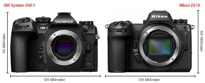 Größenvergleich: OM System OM-1 vs. Nikon Z6 III Größenvergleich: OM System OM-1 vs. Nikon Z6 III