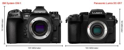 Größenvergleich: OM System OM-1 vs. Panasonic Lumix DC-G97 Größenvergleich: OM System OM-1 vs. Panasonic Lumix DC-G97