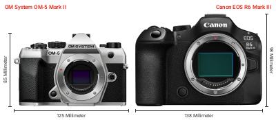 Größenvergleich: OM System OM-5 Mark II vs. Canon EOS R6 Mark III