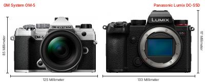 Größenvergleich: OM System OM-5 vs. Panasonic Lumix DC-S5D Größenvergleich: OM System OM-5 vs. Panasonic Lumix DC-S5D