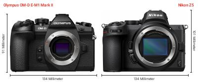 Größenvergleich: OM System OM-D E-M1 Mark II vs. Nikon Z5 Größenvergleich: OM System OM-D E-M1 Mark II vs. Nikon Z5