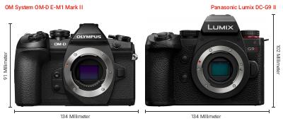 Größenvergleich: OM System OM-D E-M1 Mark II vs. Panasonic Lumix DC-G9 II