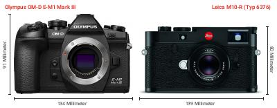 Größenvergleich: OM System OM-D E-M1 Mark III vs. Leica M10-R (Typ 6376) Größenvergleich: OM System OM-D E-M1 Mark III vs. Leica M10-R (Typ 6376)
