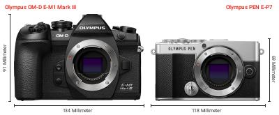 Größenvergleich: OM System OM-D E-M1 Mark III vs. OM System PEN E-P7 Größenvergleich: OM System OM-D E-M1 Mark III vs. OM System PEN E-P7