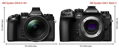 Größenvergleich: OM System OM-D E-M1 vs. OM System OM-1 Mark II Größenvergleich: OM System OM-D E-M1 vs. OM System OM-1 Mark II