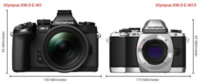 Größenvergleich: OM System OM-D E-M1 vs. OM System OM-D E-M10 Größenvergleich: OM System OM-D E-M1 vs. OM System OM-D E-M10