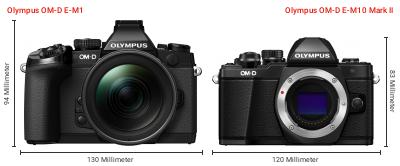 Größenvergleich: OM System OM-D E-M1 vs. OM System OM-D E-M10 Mark II Größenvergleich: OM System OM-D E-M1 vs. OM System OM-D E-M10 Mark II