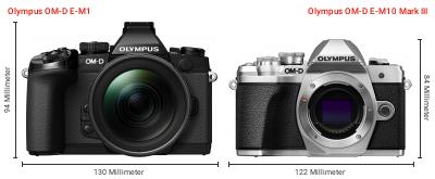 Größenvergleich: OM System OM-D E-M1 vs. OM System OM-D E-M10 Mark III Größenvergleich: OM System OM-D E-M1 vs. OM System OM-D E-M10 Mark III