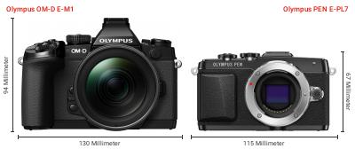 Größenvergleich: OM System OM-D E-M1 vs. OM System PEN E-PL7 Größenvergleich: OM System OM-D E-M1 vs. OM System PEN E-PL7