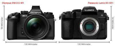 Größenvergleich: OM System OM-D E-M1 vs. Panasonic Lumix DC-G91