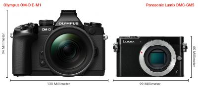 Größenvergleich: OM System OM-D E-M1 vs. Panasonic Lumix DMC-GM5