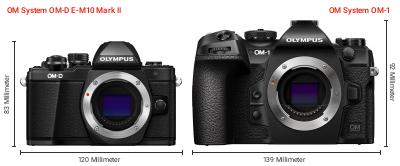 Größenvergleich: OM System OM-D E-M10 Mark II vs. OM System OM-1 Größenvergleich: OM System OM-D E-M10 Mark II vs. OM System OM-1